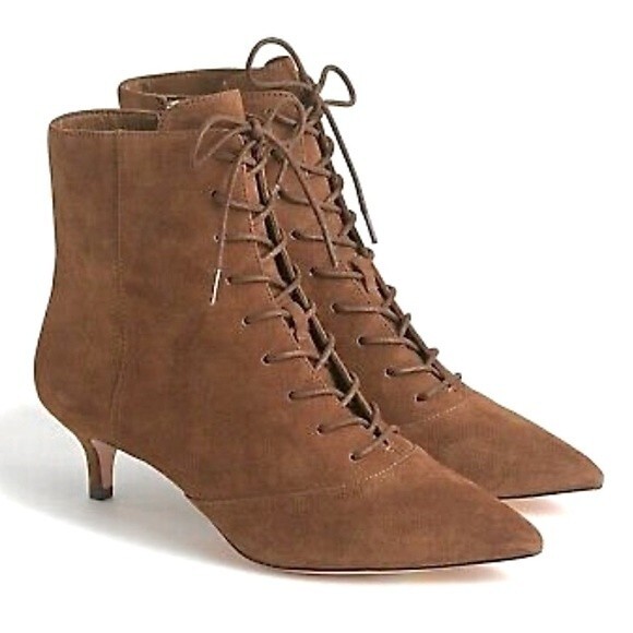 J Crew Fiona Ankle Boots Booties Lace Up Kitten Heels Brown Suede NWOT 6.5 - Picture 1 of 7